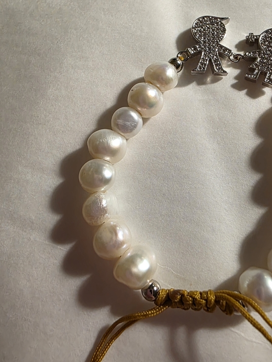Jewelry - Freshwater Pearl Slider Bracelet with Silver Tone Charm